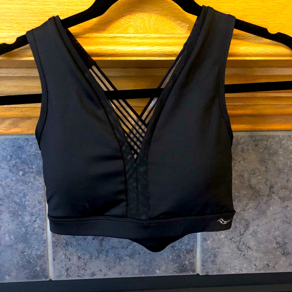 Black Sportsbra/ yoga bra with mesh detail